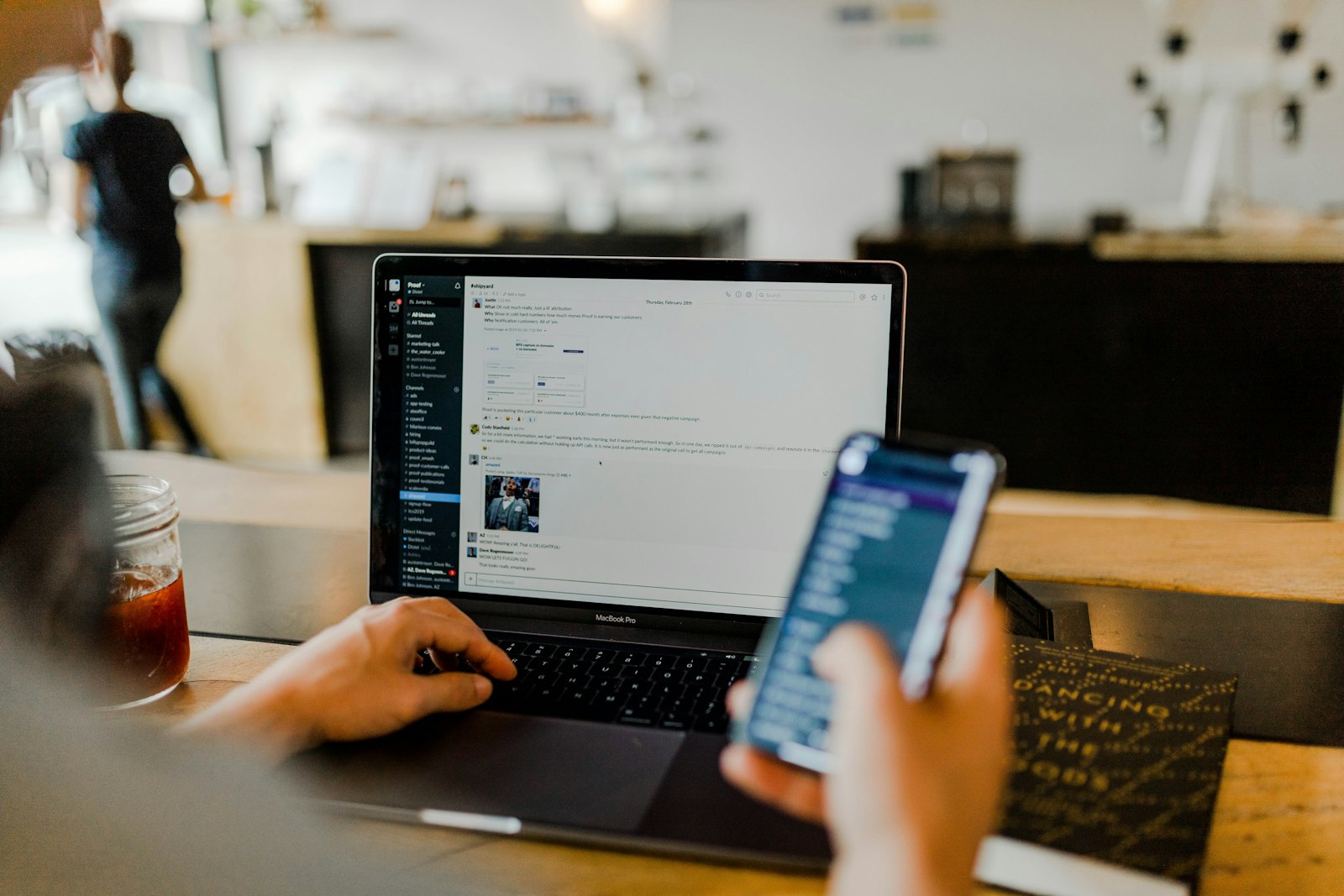 Managing social media content from laptop and phone